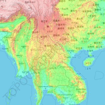 Carte topographique Mekong, altitude, relief