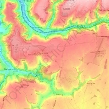 Carte topographique Minchinhampton, altitude, relief