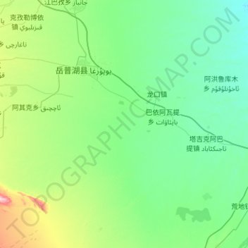 Carte topographique 岳普湖县, altitude, relief