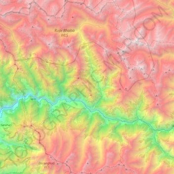 Carte topographique Nichar, altitude, relief