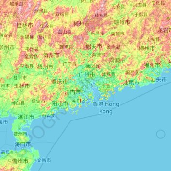Carte topographique Guangdong Province, altitude, relief