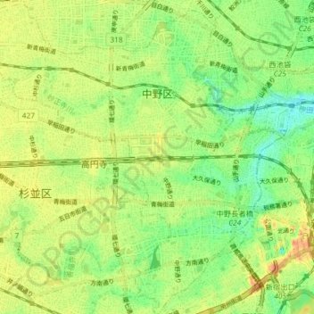 Carte topographique Nakano, altitude, relief