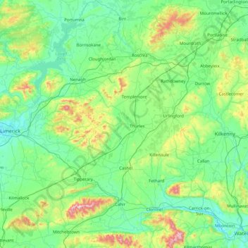Carte topographique County Tipperary, altitude, relief