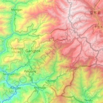 Carte topographique Gangtok district, altitude, relief