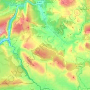 Carte topographique Trigance, altitude, relief