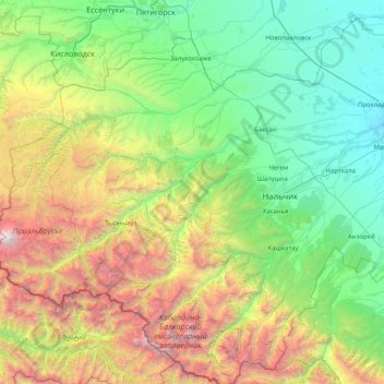 Carte topographique Баксан, altitude, relief