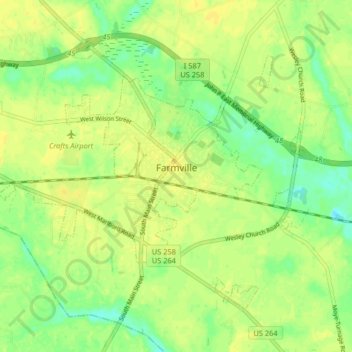 Carte topographique Farmville, altitude, relief
