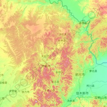 Carte topographique 伊春市, altitude, relief