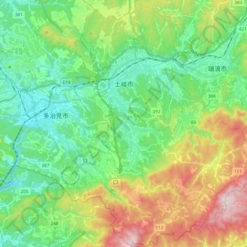 Carte topographique 土岐市, altitude, relief