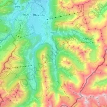 Carte topographique Trettach, altitude, relief