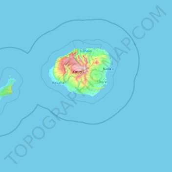 Carte topographique Kauaʻi County, altitude, relief