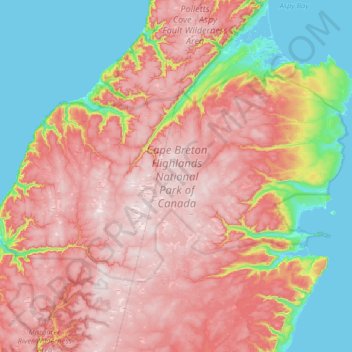 Carte topographique Cape Breton Highlands National Park of Canada, altitude, relief