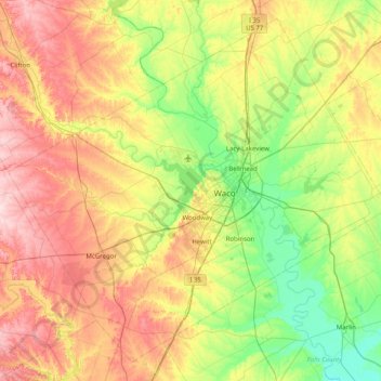 Carte topographique McLennan County, altitude, relief