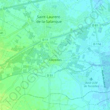 Carte topographique Torreilles, altitude, relief