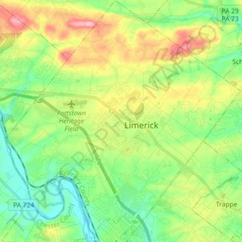 Carte topographique Limerick Township, altitude, relief