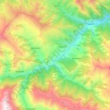 Carte topographique Шаройское сельское поселение, altitude, relief