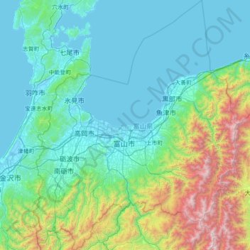 Carte topographique Toyama Prefecture, altitude, relief