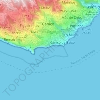 Carte topographique Reserva Natural Parcial do Garajau, altitude, relief