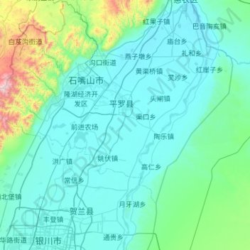 Carte topographique 平罗县, altitude, relief