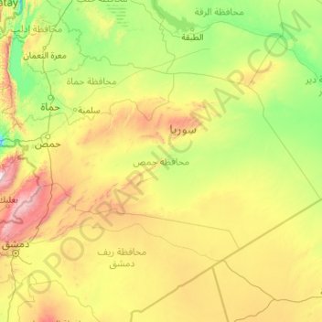 Carte topographique Gouvernorat de Homs, altitude, relief