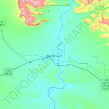 Carte topographique Green River, altitude, relief