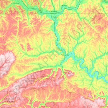 Carte topographique Bradford County, altitude, relief