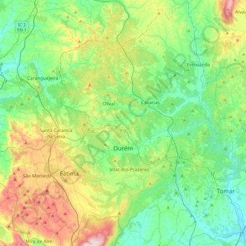 Carte topographique Ourém, altitude, relief