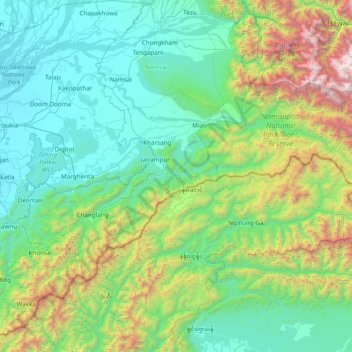 Carte topographique Changlang District, altitude, relief