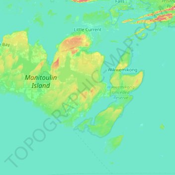 Carte topographique Northeastern Manitoulin and the Islands, altitude, relief