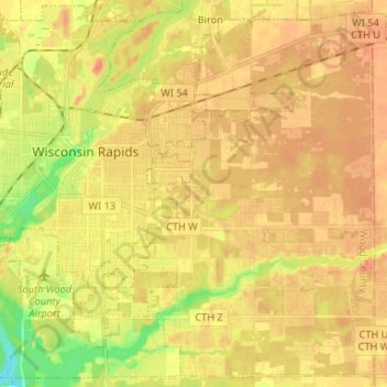 Carte topographique Town of Grand Rapids, altitude, relief