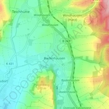Carte topographique Badenhausen, altitude, relief