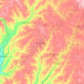 Carte topographique Sioux County, altitude, relief