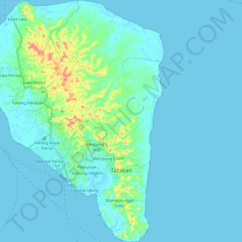 Carte topographique Tarakan, altitude, relief