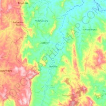 Carte topographique Isorana, altitude, relief