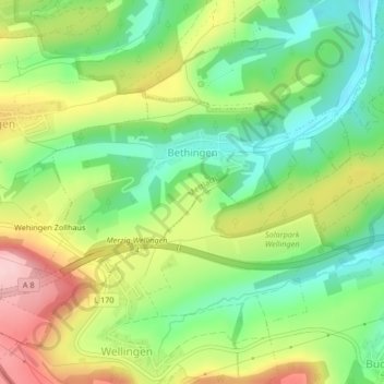 Carte topographique Bethingen, altitude, relief