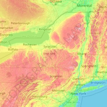 Carte topographique New York, altitude, relief