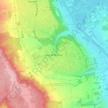 Carte topographique Jouy-le-Moutier, altitude, relief