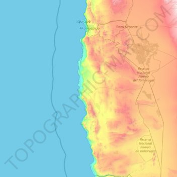 Carte topographique Provincia de Iquique, altitude, relief