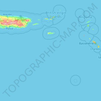 Carte topographique Leeward Islands, altitude, relief