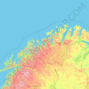 Carte topographique Troms og Finnmark, altitude, relief