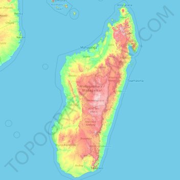 Carte topographique Madagascar, altitude, relief