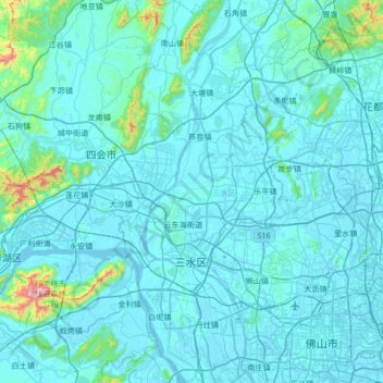 Carte topographique 三水区, altitude, relief