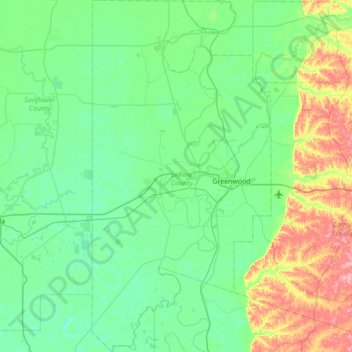 Carte topographique Leflore County, altitude, relief