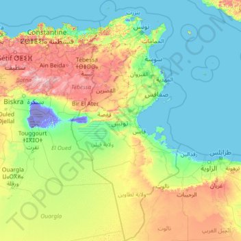 Carte topographique Tunisie, altitude, relief