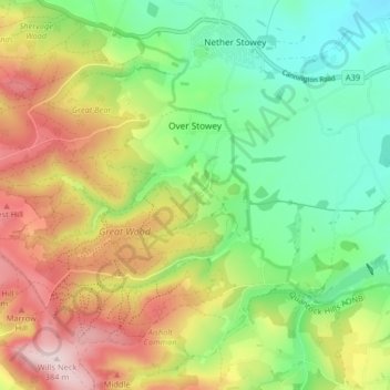 Carte topographique Over Stowey, altitude, relief