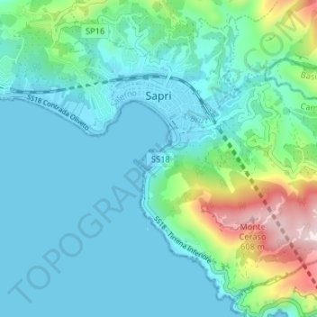 Carte topographique Sapri, altitude, relief