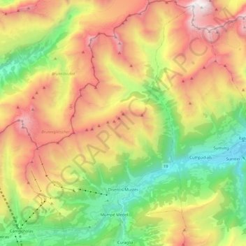 Carte topographique Disentis, altitude, relief