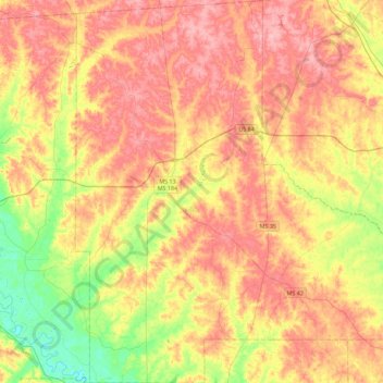 Carte topographique Jefferson Davis County, altitude, relief