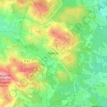 Carte topographique Reilhac, altitude, relief
