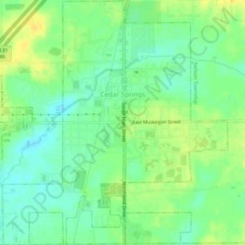 Carte topographique Cedar Springs, altitude, relief